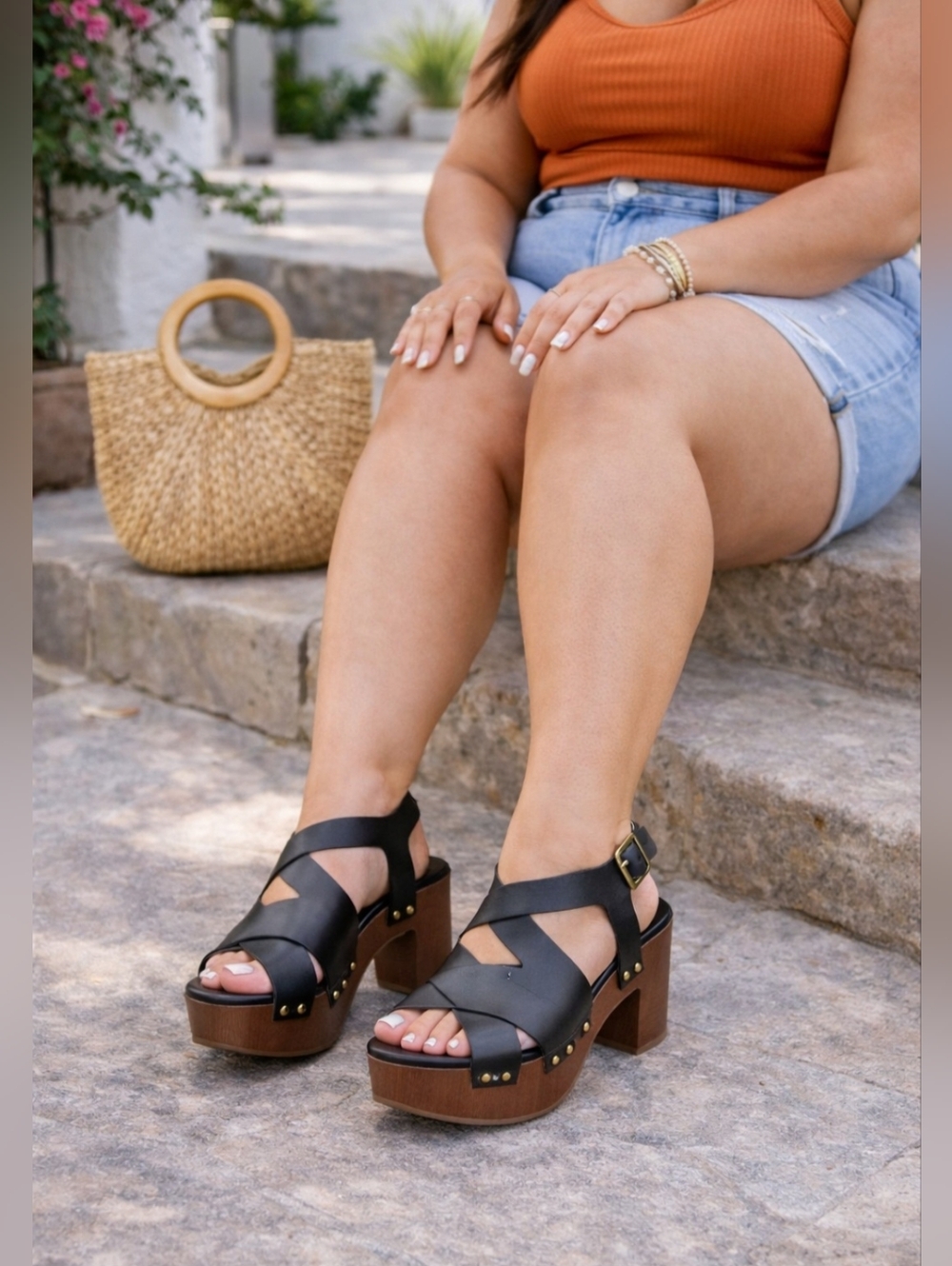 TORRID Wooden Platform Heels Crisscross Strap Chunky Sandals | 9.5W